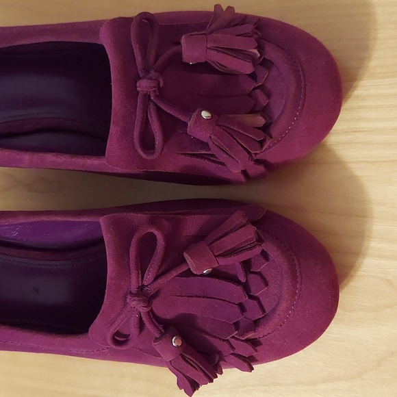 Coach Terri Purple Suede Tassled Mocassin Loafer Style Wedges Size 7 - Picture 12 of 16